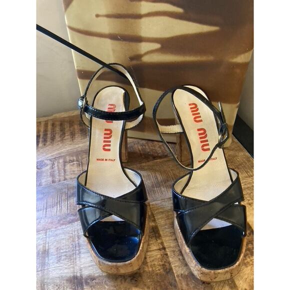 Miu Miu Black Patent Leather & Cork Heels, Vintage early 2000's VG! - Picture 13 of 16